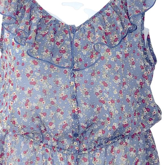 Maurices Sheer Button Up Peplum Hem Floral Sleeveless Top size Large - Picture 3 of 13